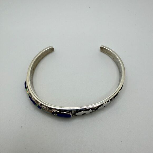 Amazing Vintage Possible Navajo Triple Bear, Lapis/Opal cuff bracelet in 925! - Picture 7 of 10